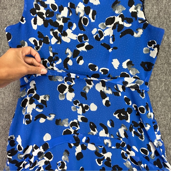 Cabi Blue Abatract Untamed Print w Polka Dot Lining Dress, Sharkbite Hem Sz Med - Picture 9 of 16